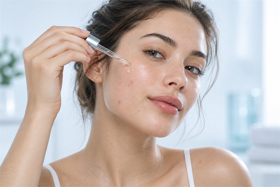 Acne care serum applied to blemish-prone skin